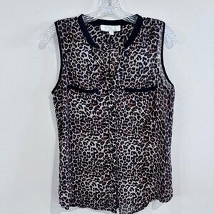 Olive & Oak Women's Sleeveless V-neck Tank Top Animal Print Black Brown Tan EUC